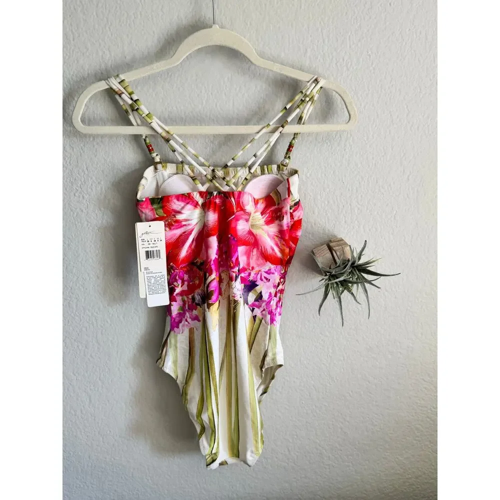 Gottex Swimwear Tropical‎ Multicolor Bead Detailing One Piece Removable Straps